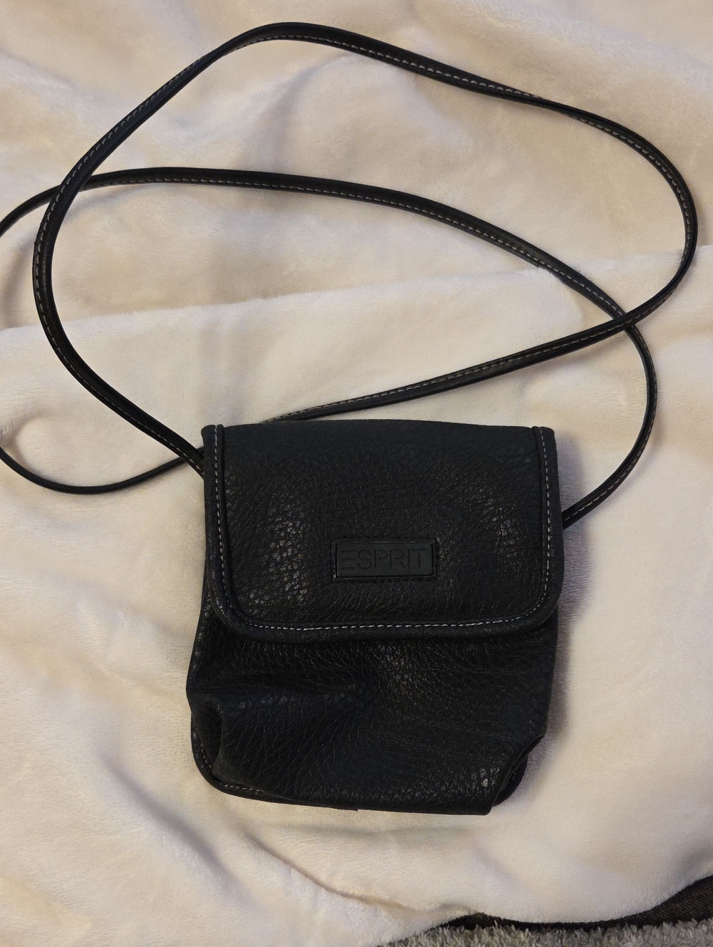 80s Esprit Black Pebbled Leather Crossbody Pouch